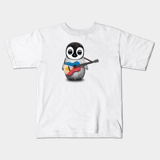 Baby Penguin Playing Filipino Flag Guitar Kids T-Shirt by jeffbartels